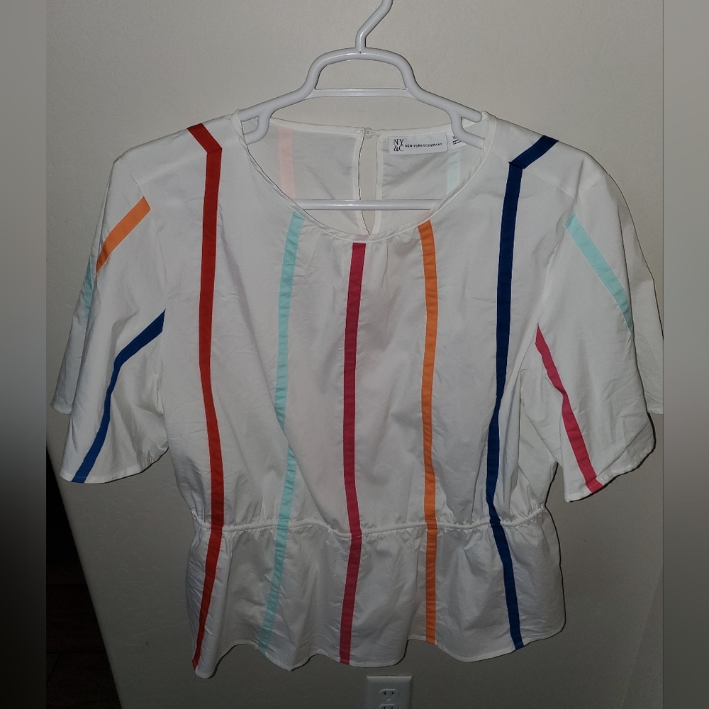 New York and Company Striped Peplum Blouse